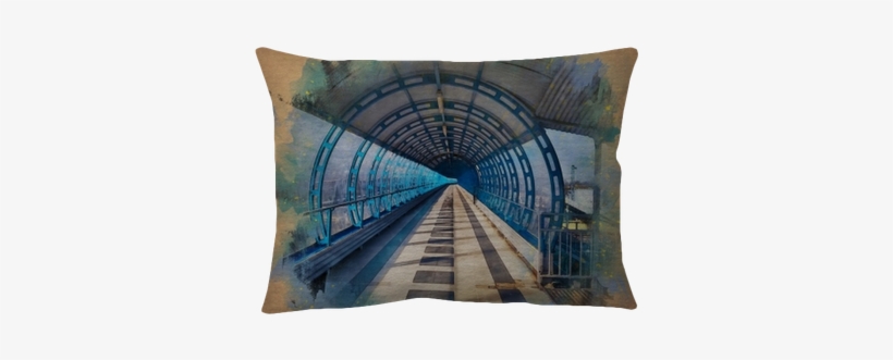 Watercolor Pattern Of A Blue Metal Bridge Tunnel Colorful - Cushion, transparent png download