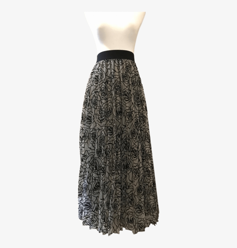 Mesh Midi Skirt With Flocked Velvet Roses And Elastic - A-line, transparent png download