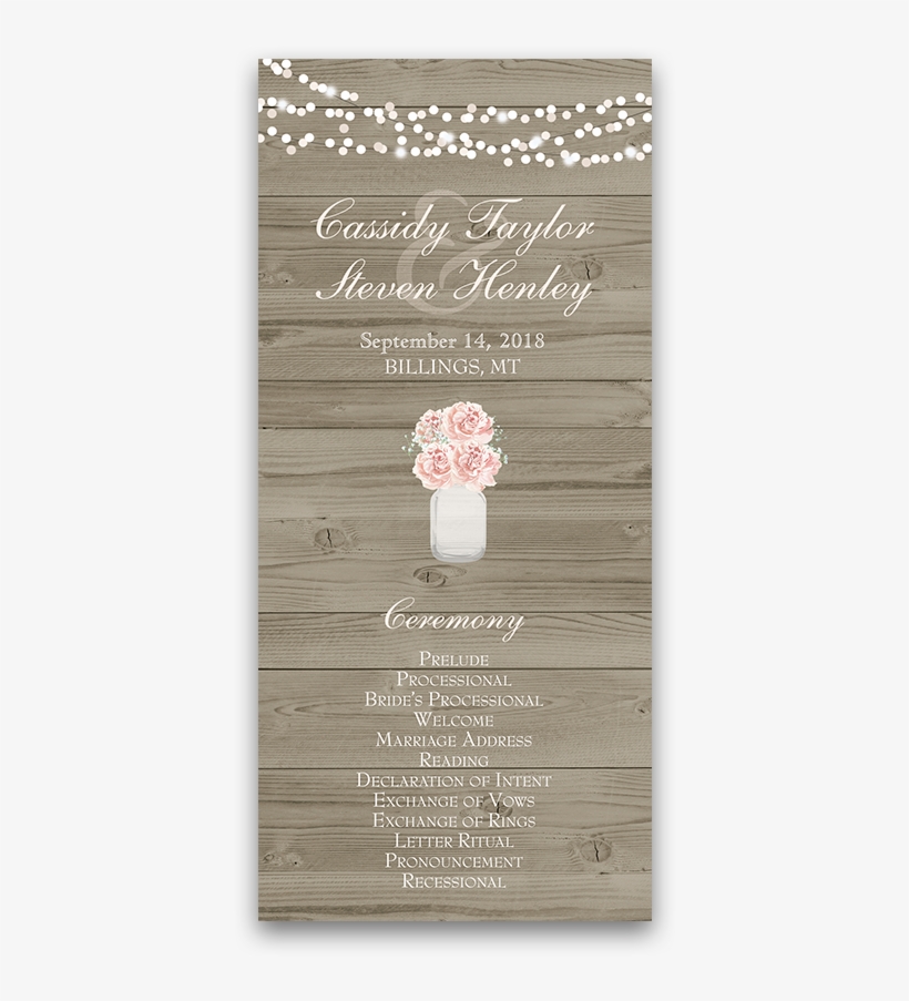 Rustic Mason Jar Peony Wedding Ceremony Program - Bachelorette Party, transparent png download