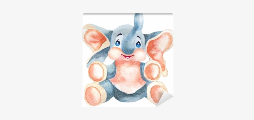 Watercolor Baby Elephant Illustration On White Wall - Watercolor Painting, transparent png download