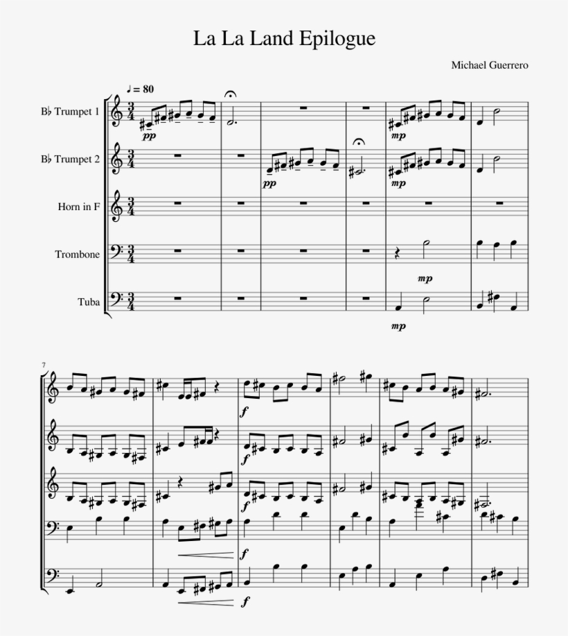 La La Land Epilogue Brass Quintet Sheet Music For Trumpet, PNG Image