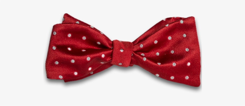 Red Satin Silk Self Tie Bow Tie With Silver Polka Dot - Polka Dot, transparent png download