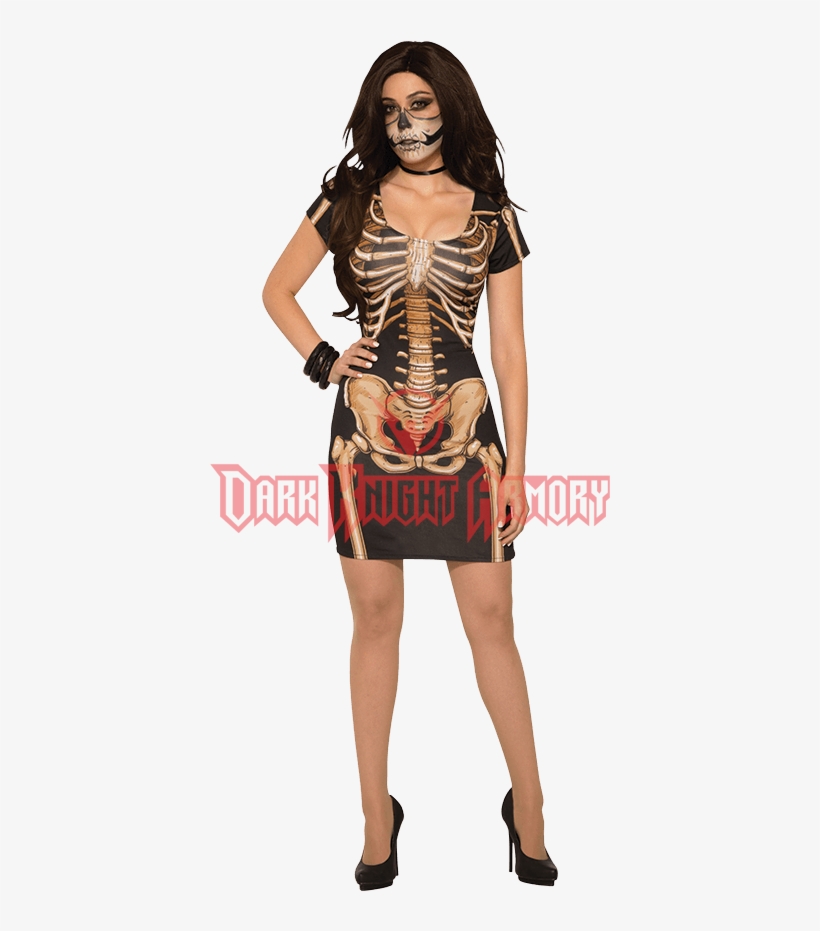 Lady Bones T-shirt Dress - Sexy Skeleton Dress Halloween Costume, transparent png download
