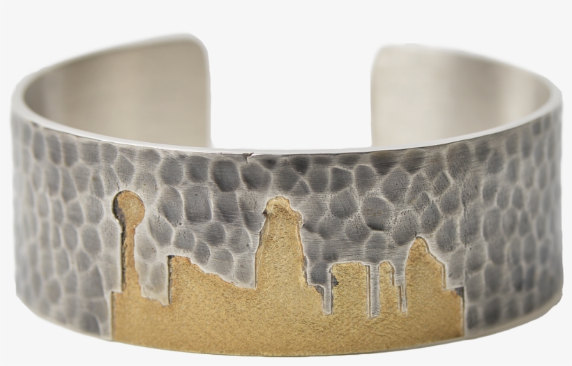 Rustic Silver Cuff With Gold Outline - Bangle, transparent png download