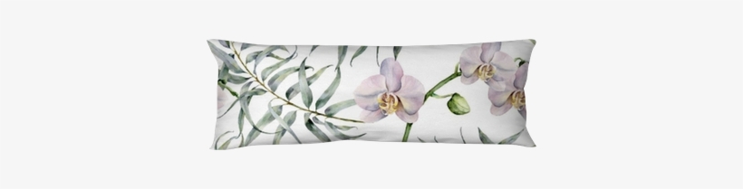 Watercolor Tropic Pattern With Eucalyptus And White - Canvas, transparent png download