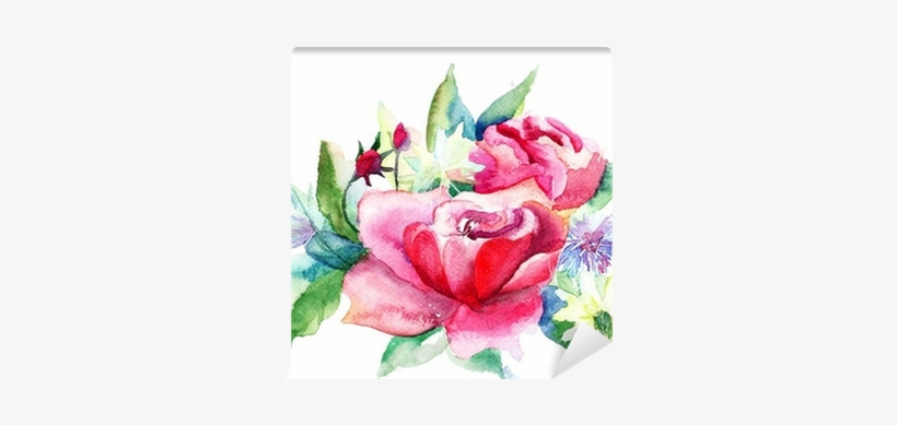 Beautiful Roses Flowers, Watercolor Painting Wall Mural - Watercolor Painting, transparent png download