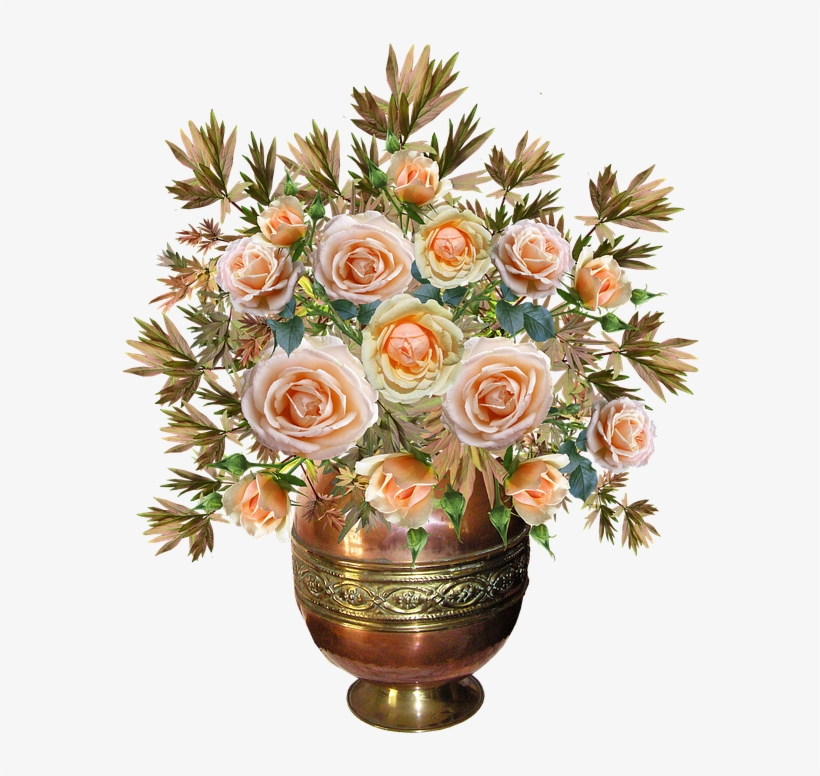 Roses, Arrangement Copper Vase, Flowers - Flower Arrangements Transparent Pngs, transparent png download