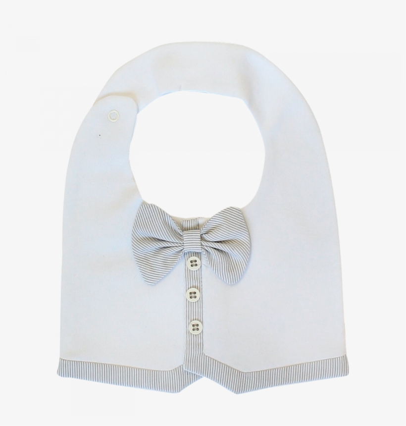 White And Grey Bib With Striped Bow-tie - Beanie, transparent png download