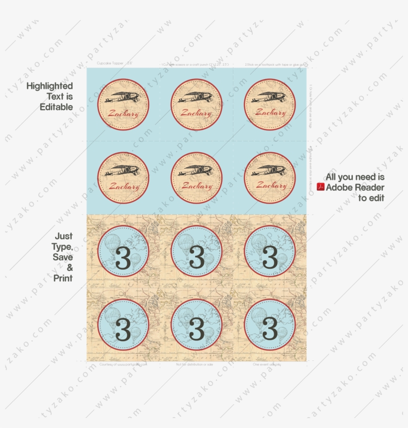 Vintage Airplane Cupcake Wrapper And Topper, Partyzako - Circle, transparent png download