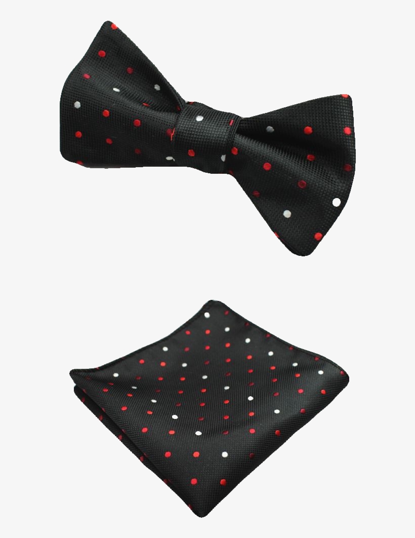 Black, White And Red Polka Dot Bow Tie And Pocket Square - Polka Dot
