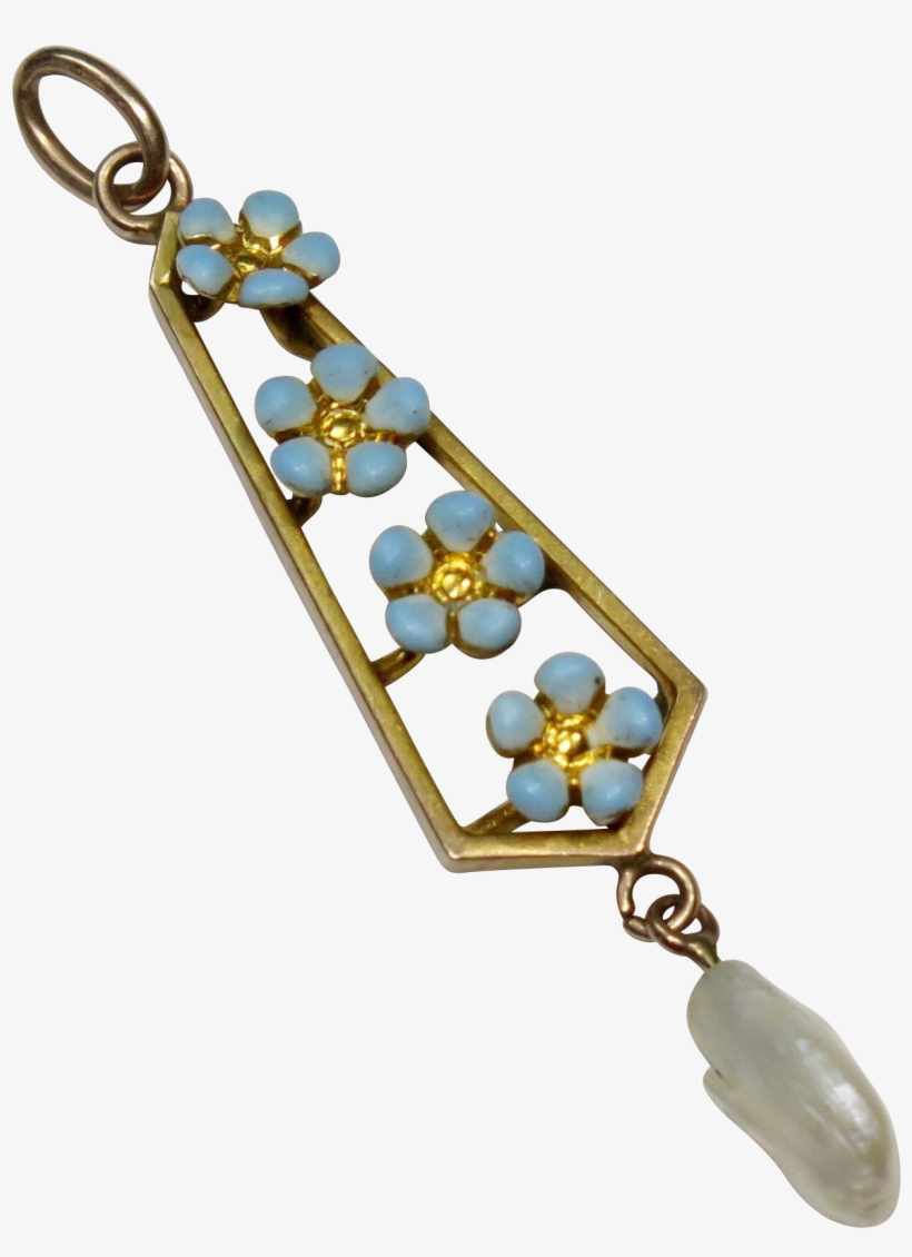 Antique Edwardian 10k Gold Enamel Forget Me Not Lavaliere - Earrings, transparent png download