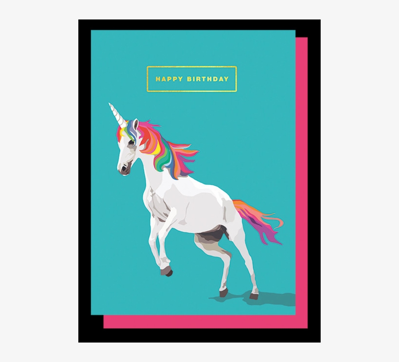 A6 Happy Birthday Card, 109 X 155mm, Caption In Gold - Unicorn, transparent png download