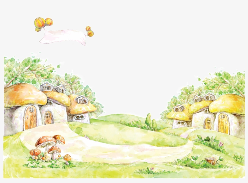 Painted Fairytale Mushroom Castle Grassland Elements - 手绘 背景, transparent png download