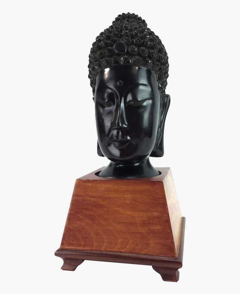 Carved Cherry Amber Buddha Head & Stand - Bronze Sculpture, transparent png download
