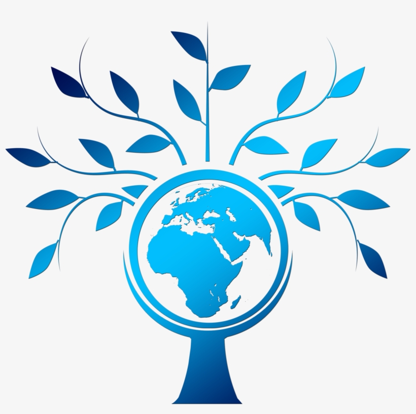 Blue Silhouette Of The Tree Within Which The Globe - World Map, transparent png download