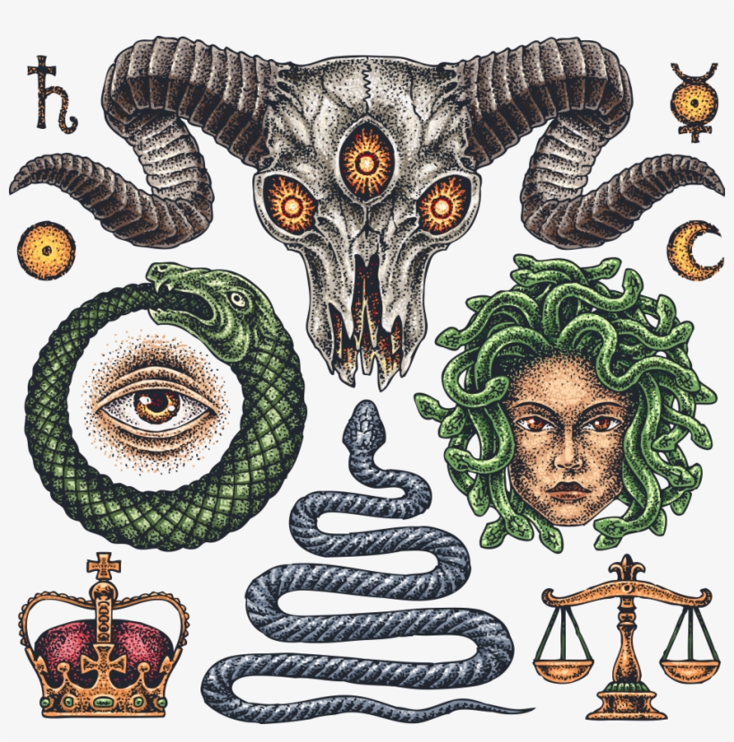 Occult And School Old Tattoo Flash Clipart - Old School Snakes Tattoo, transparent png download