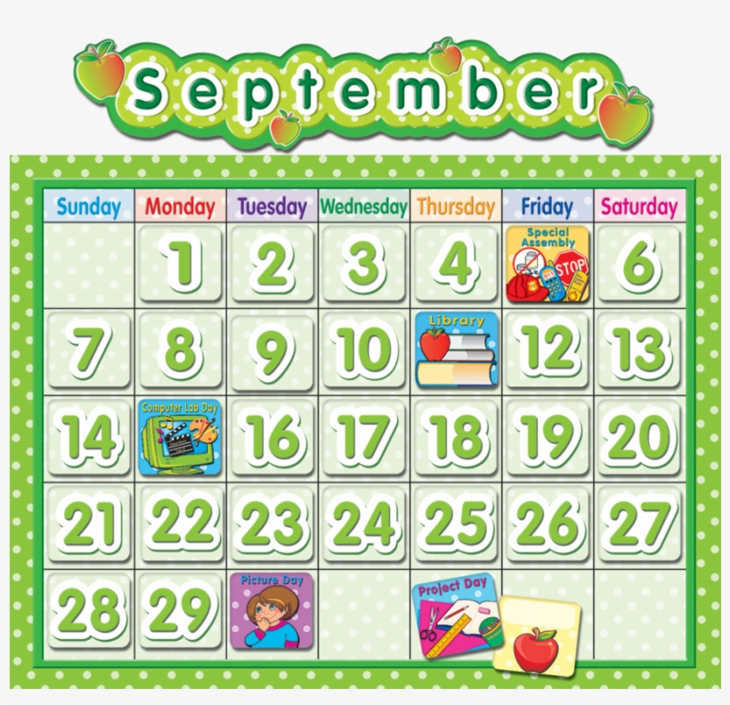 Tcr4188 Polka Dot School Calendar Bulletin Board Image - Calendar For Classroom, transparent png download