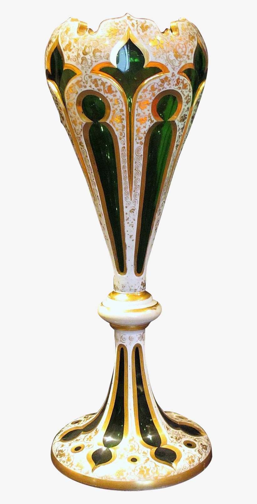 Tall Antique Bohemian Green Art Glass And Gold Overlay - Brass, transparent png download