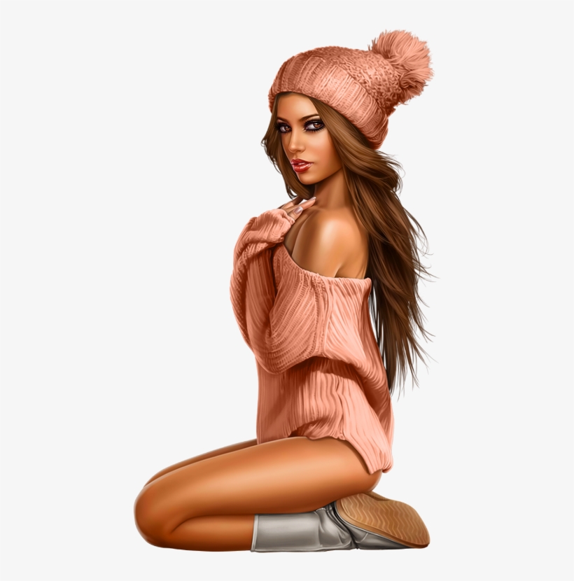 Femme - Brune - Sexy - Saisons - Hiver - Bonnet - Tenue - Illustration, transparent png download