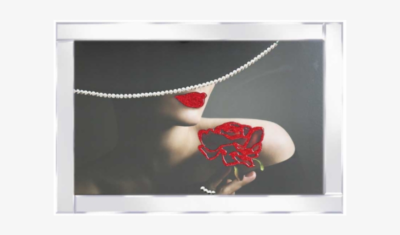 Lady With Red Lips And Red Flower Glitter Picture - Picture Frame, transparent png download