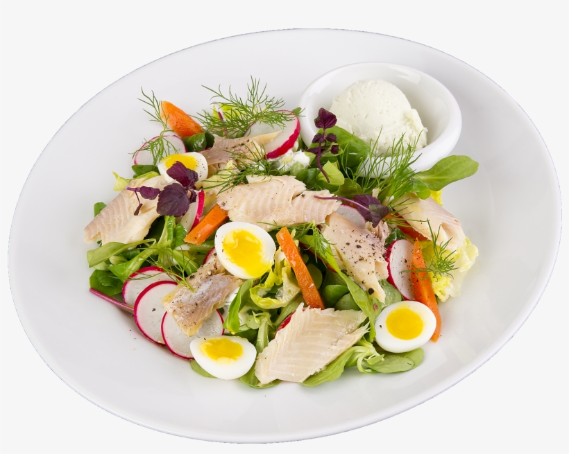 Salad With Fillet Of Smoked Trout, Lettuce, Radish, - Caesar Salad, transparent png download
