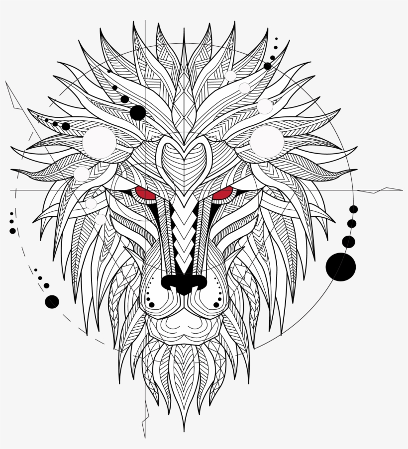 Tattoo Head Ferocious Totem T-shirt Lion Clipart - Geometric Lion, transparent png download