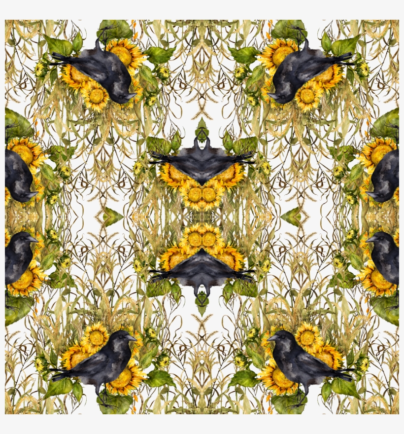 Crow With Sunflowers Watercolor On White Wallpaper - Illustration, transparent png download