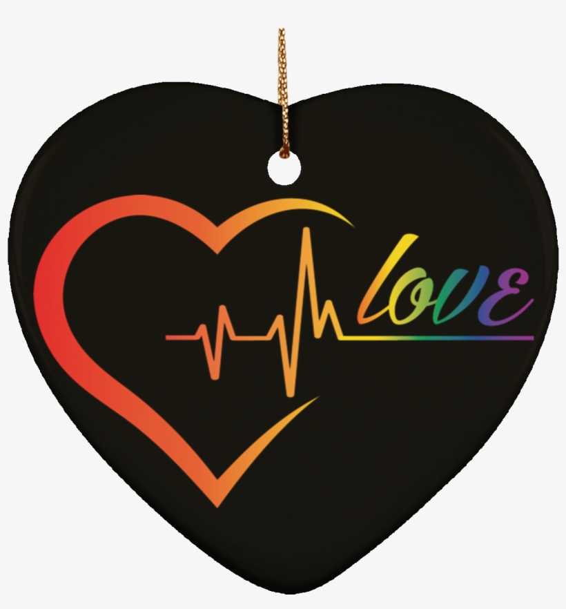 Rainbow Heartbeat Love Ceramic Christmas Ornament - Heart, transparent png download