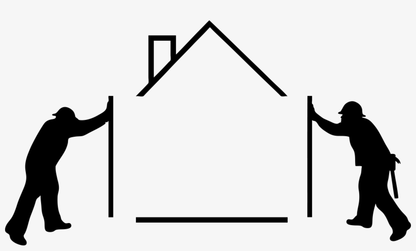 Builders Pushing House Together - House Building Silhouette, transparent png download