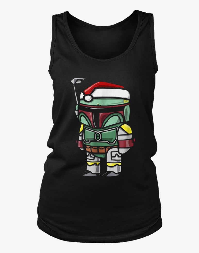Star Wars Boba Fett Santa Hat Cartoon Style Graphic - Shirt, transparent png download