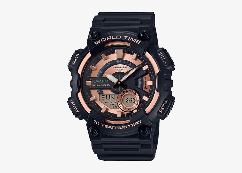 Casio Men's Aeq110w-1a3v World Time Telememo 30 Watch, - Casio Aeq 110w 1a3v, transparent png download