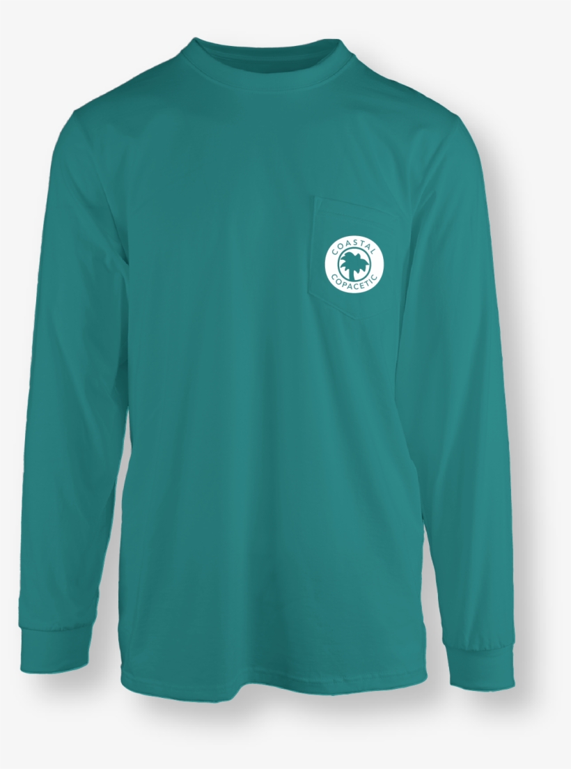 Coastal Teal Long Sleeve Awesome Pocket T Shirt - Long-sleeved T-shirt, transparent png download