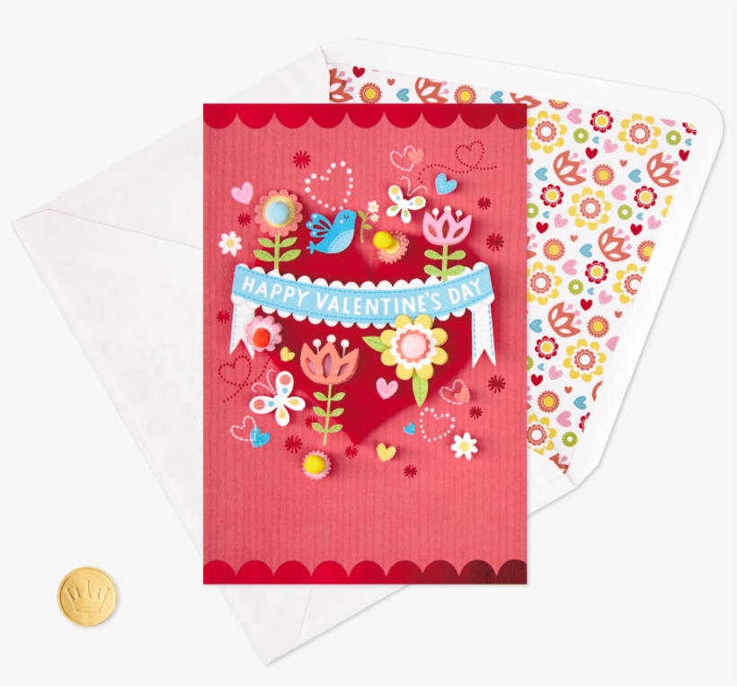 Red Heart With Cute Banner Valentine's Day - Paper, transparent png download