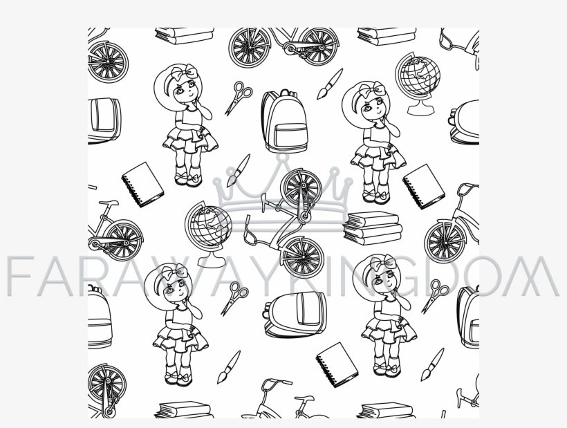 School Girl White Vector Illustration Seamless Pattern - Illustration, transparent png download