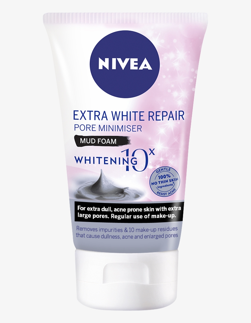 Deeply Cleanses And Absorbs Dirt And Oil For Pure, - Nivea Extra White Repair Pore Minimiser Mud Foam, transparent png download
