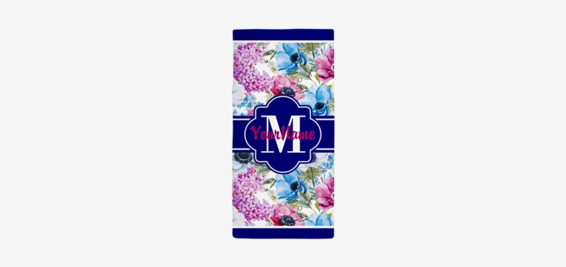 Boho Watercolor Floral Personalized Beach Towel, transparent png download