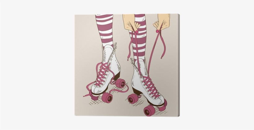 Illustration With Female Legs In Retro Roller Skates - Roller Shoe 90s Illustration, transparent png download
