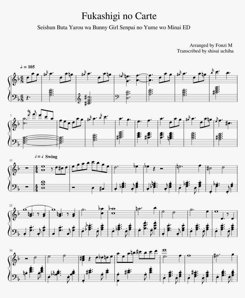 Fukashigi No Carte Piano Sheet, transparent png download