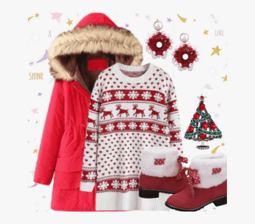 #sweater2017 #btslook #boots #jacket #earrings #xmas - Sweater, transparent png download
