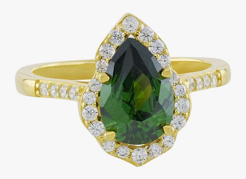 18k Yellow Gold Plated Created Emerald Pear Silver - Engagement Ring, transparent png download