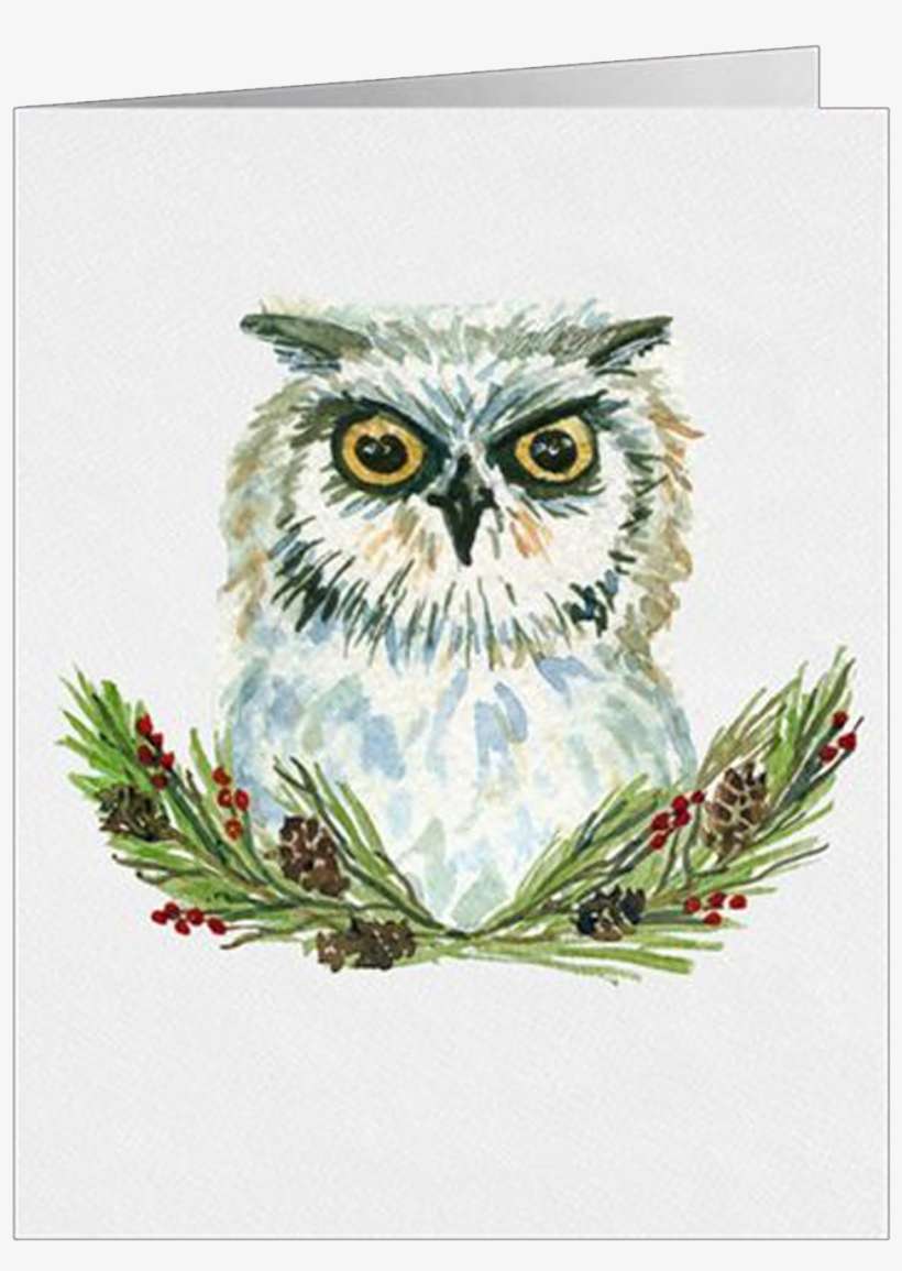 Snow Owl Watercolor Paintings On Holiday Cards And - Screech Owl, transparent png download
