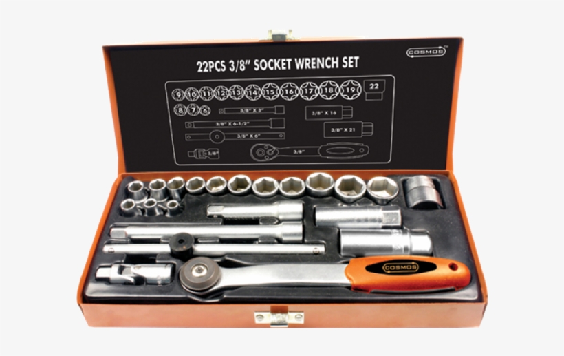 Cosmos Socket Set Metal Case 3/8" 22pcs - Metalworking Hand Tool, transparent png download