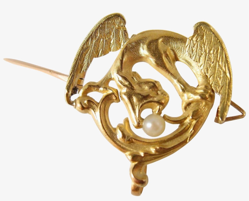 Art Nouveau 18k Solid Gold Dragon Brooch, French Stamped - Brass, transparent png download