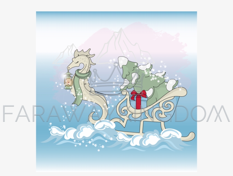 Christmas Sea Horse Winter Cartoon Vector Illustration - Christmas Day, transparent png download
