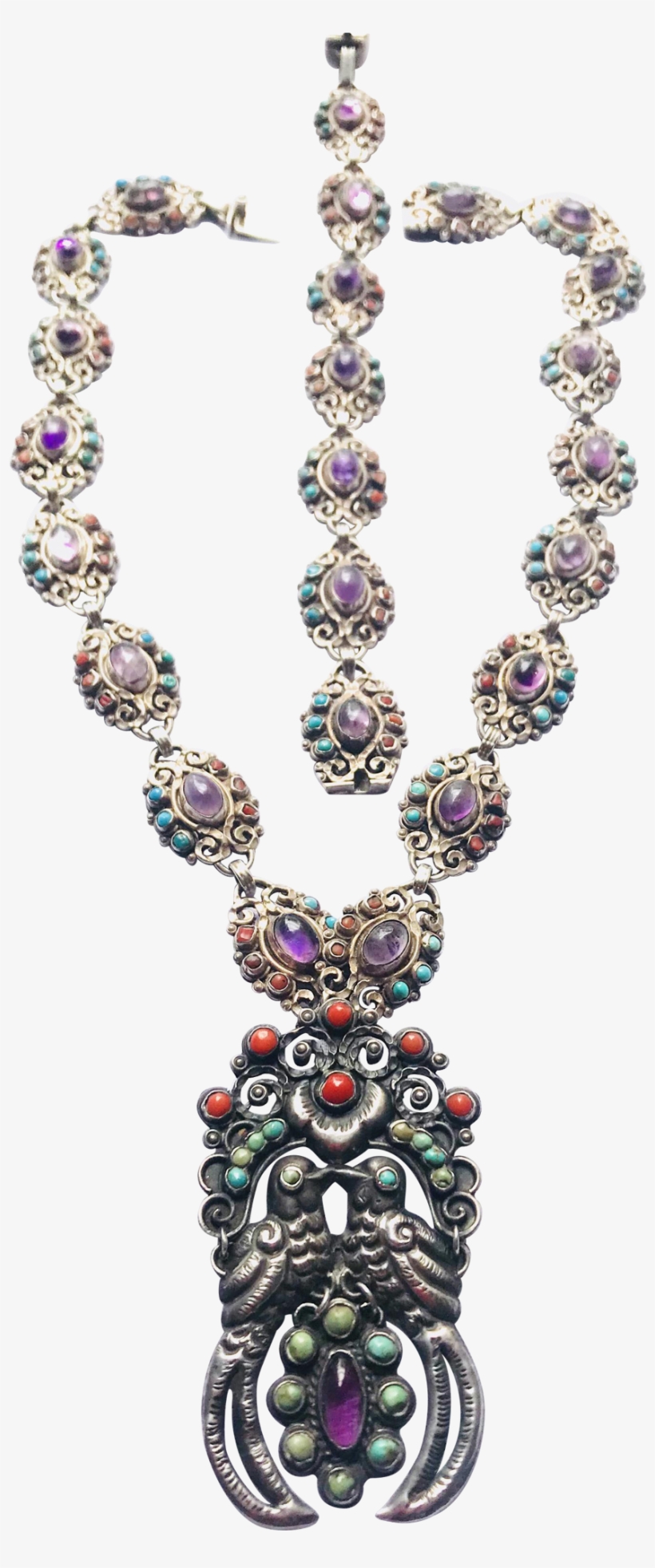 Rivera 925 Mexico Quetzal Birds Pair Ornate Necklace - Crystal, transparent png download