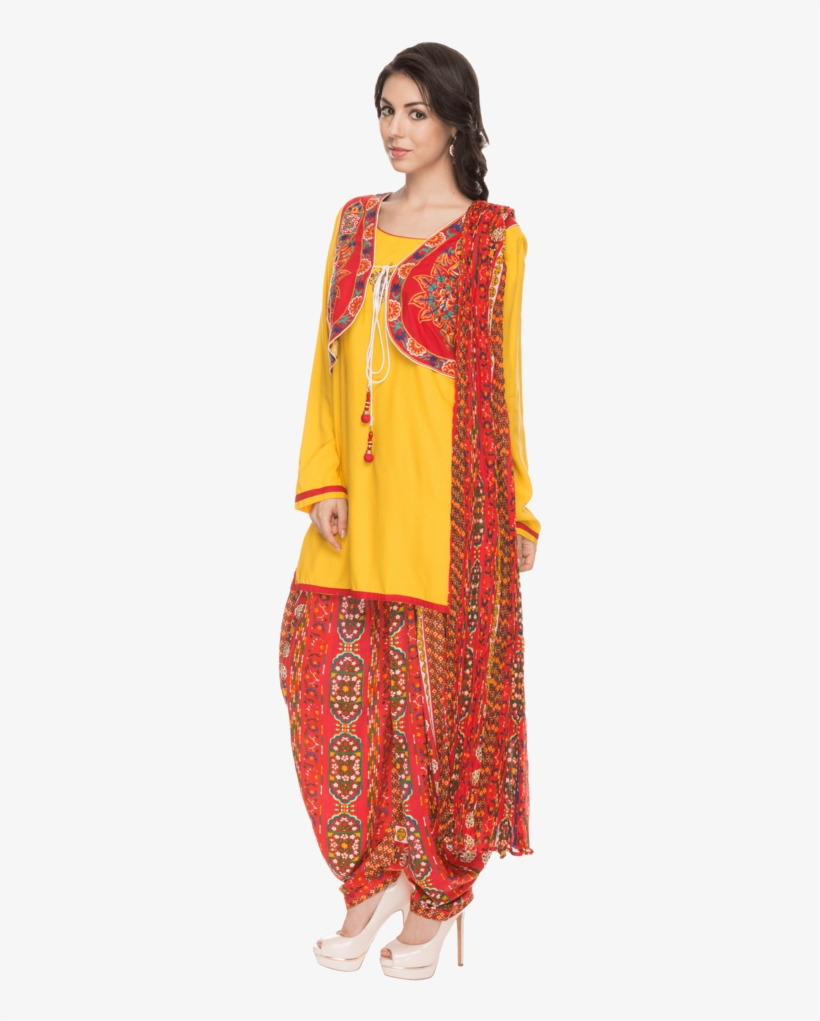 Womens Printed Kurta Jacket And Patiala Set - Silk, transparent png download
