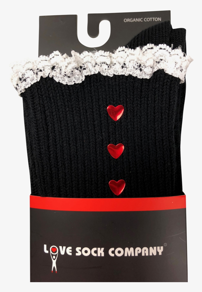 Black Knee High Lace Boot Socks With Hearts And Lace - Thread, transparent png download