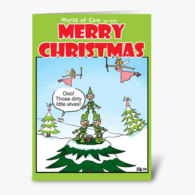 Dirty Little Elves Christmas Card Greeting Card - Christmas Tree Humor Cartoon, transparent png download