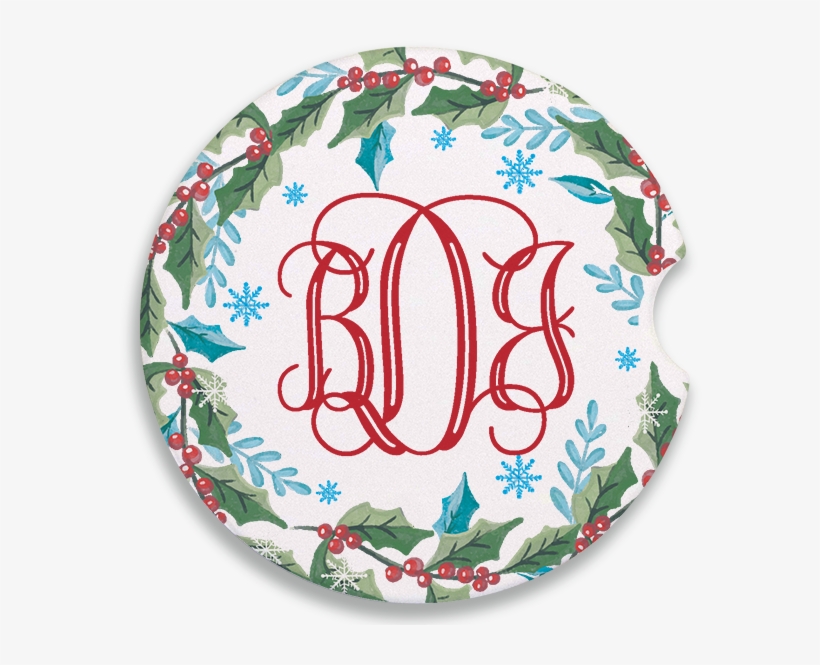 Holly Monogram Sandstone Ceramic Car Coaster - Circle, transparent png download