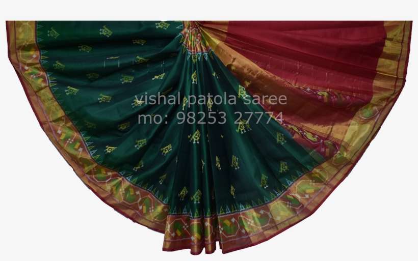Green Parrot Designed Patola Saree - Umbrella, transparent png download